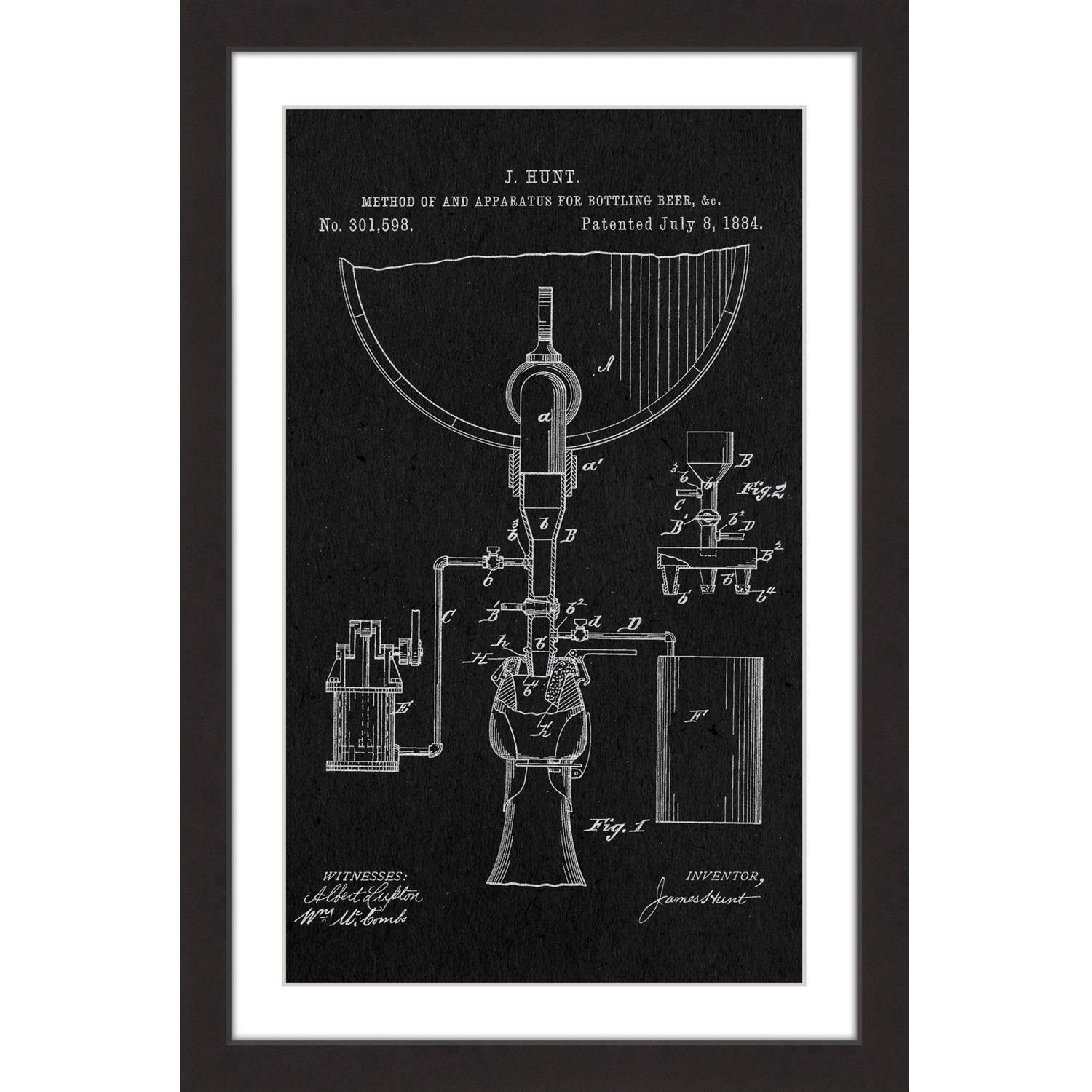 "Bottling Beer 1884 Black Paper" Framed Painting Art Print, 12" x 1.5"