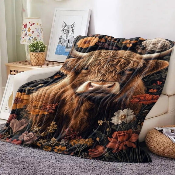 ! Bottom Blue Floral Flannel Digital Print Blanket, Soft Touch, Warm and Stylish, Home Decor, Cross-Border Hit