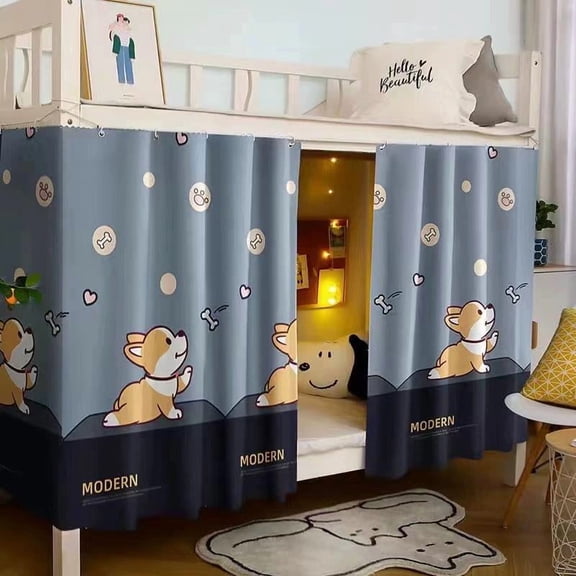 Bottom Bunk Bed Curtains Privacy Cloth Underbed Curtains for Low Loft Bed Twin, 2 Panels, Corgi