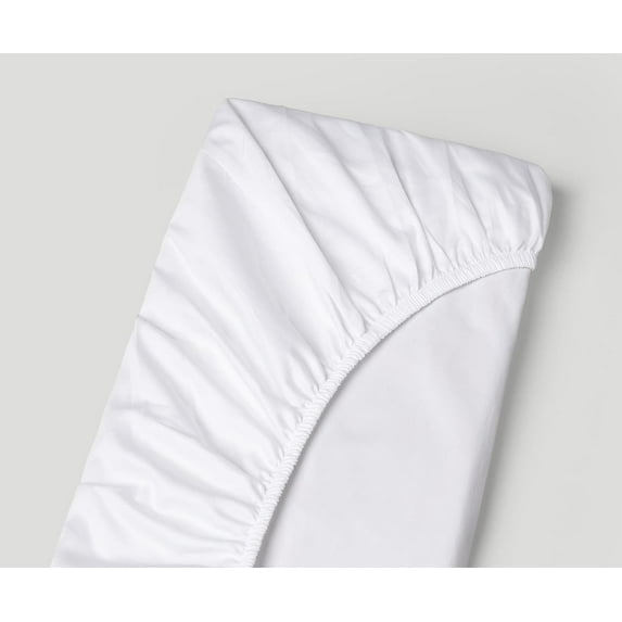 Bottom Fitted Sheet, 300-Thread-Count Egyptian Cotton Percale Weave Single Fitted Sheet Only, EXTRA Deep Pockets Full Fitted Sheet, Fits upto 18-Inches Mattress - Percale White