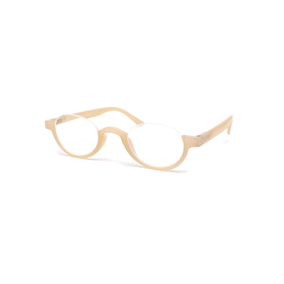 Bottom Half Plastic Rim Round Oval Powered Reading Glasses Beige +4.0