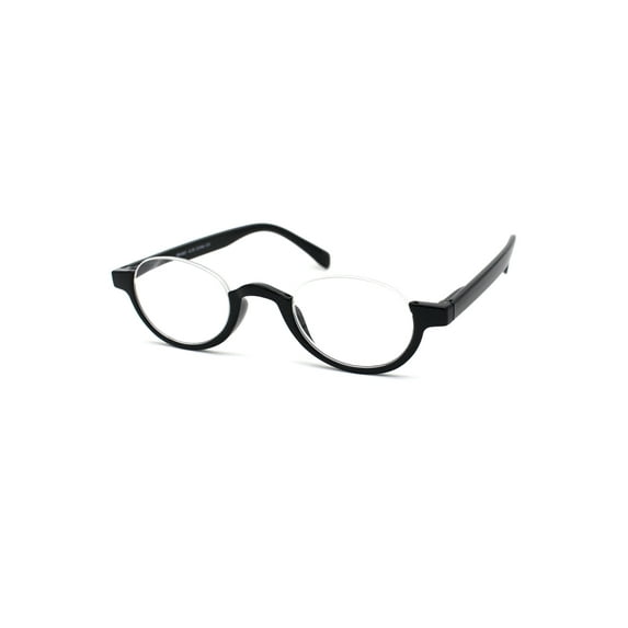 Bottom Half Plastic Rim Round Oval Powered Reading Glasses Black +3.5