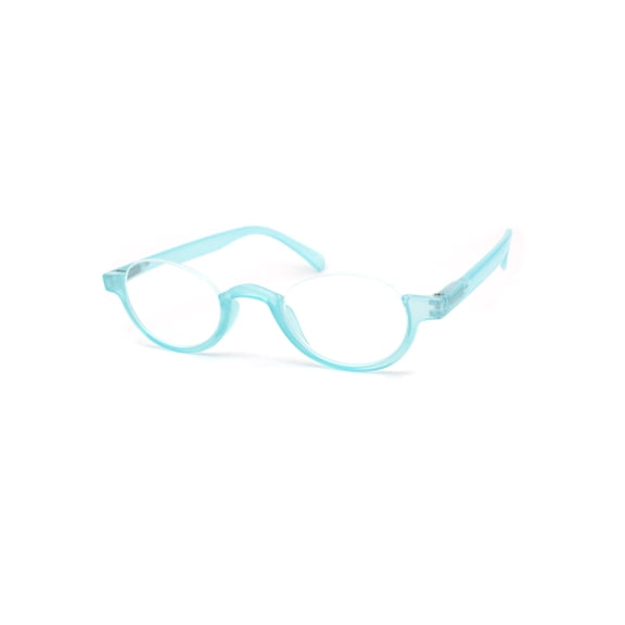 Bottom Half Plastic Rim Round Oval Powered Reading Glasses Blue +2.0