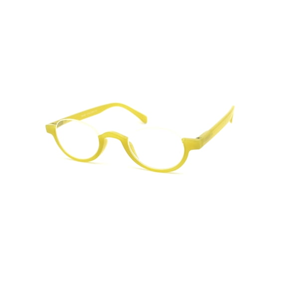 Bottom Half Plastic Rim Round Oval Powered Reading Glasses Yellow +3.25