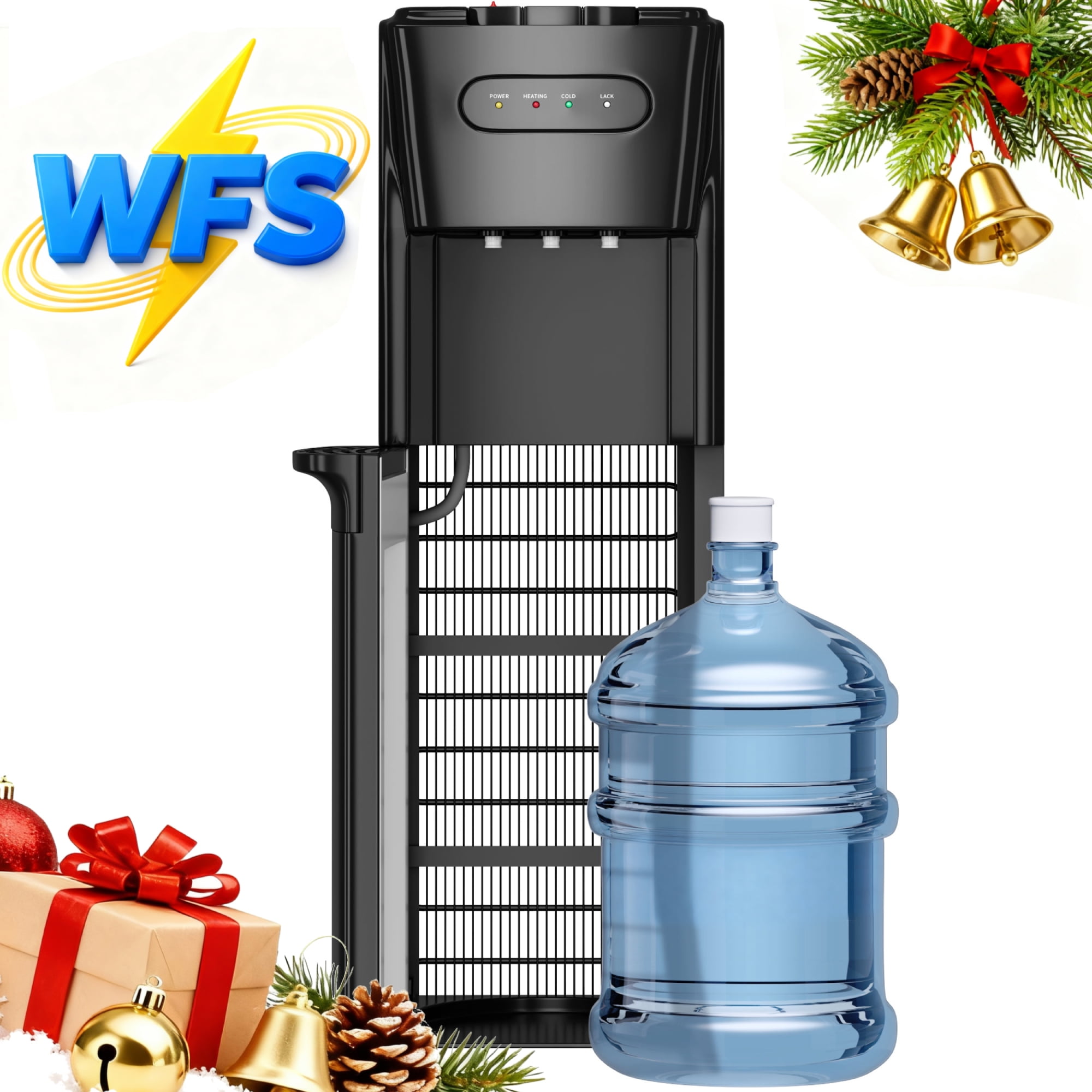 Patiosunny Bottom-Loading Water Dispenser, 3 Temperatures (Hot, Room and Cold), Child Safety Lock, LED Display with Water Shortage Alert, Black