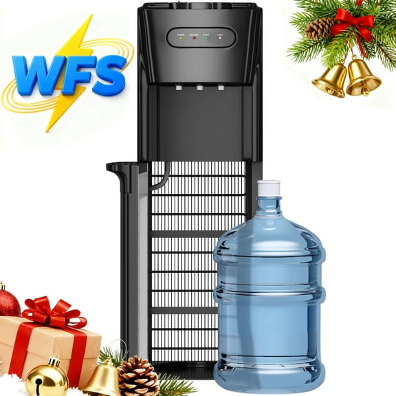 Patiosunny Bottom-Loading Water Dispenser, 3 Temperatures (Hot, Room and Cold), Child Safety Lock, LED Display with Water Shortage Alert, Black