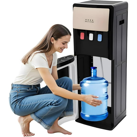 Bottom Loading Water Cooler Dispenser, 500W Hot and Cold Standing Water Dispenser, 3 Temperature Settings for Home Office Apartm Living Room (Champaign Gold)