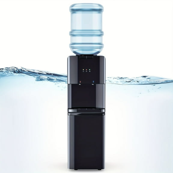 Bottom Loading Water Cooler Dispenser with Push-Button Purification, Heavy-Duty Stainless Steel, Cool & Hot Water - No 3+ Gallon Bottle Required, Black for Home & Office