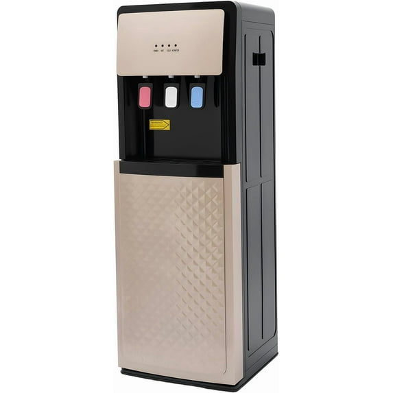 Bottom Loading Water Cooler Water Dispenser with 3 Temperature Settings Hot, Cold & Room Water 3 & 5 Gallon Bottles Standing Cooler with Hot/Cold Water 0.53Gal/H Rapid Cooling (Gold)
