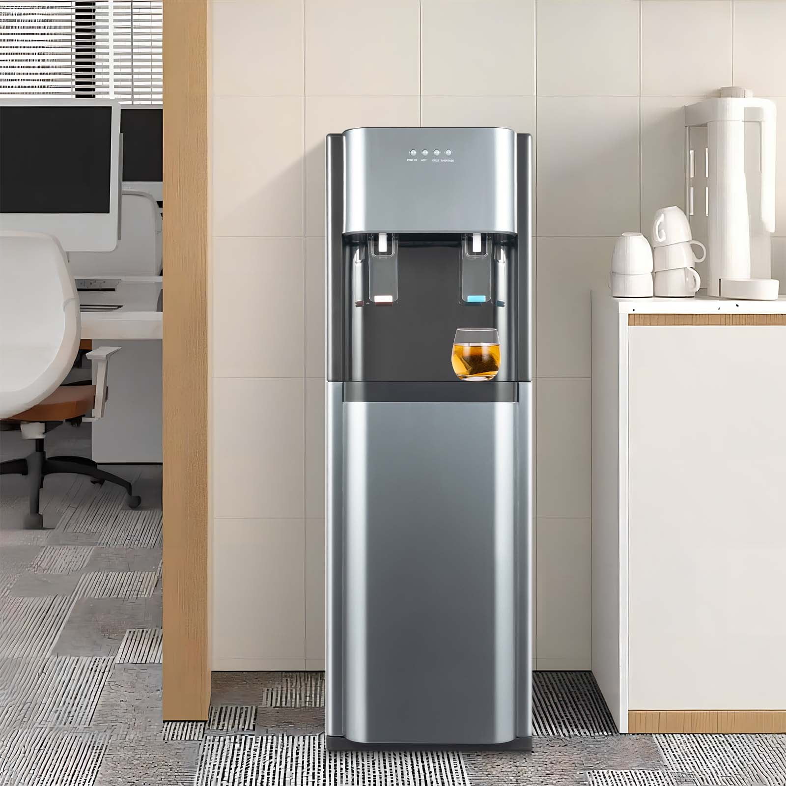 Bottom Loading Water Cooler Water Dispenser with Heating and Cooling Functions for 5 Gallon Bottles Stainless Steel, Easy to Use for Home & Office (Dark Gray)