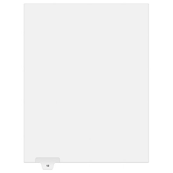 Bottom Number Tabs (No Exhibit) - Bottom Number 12 (Pack of 25)