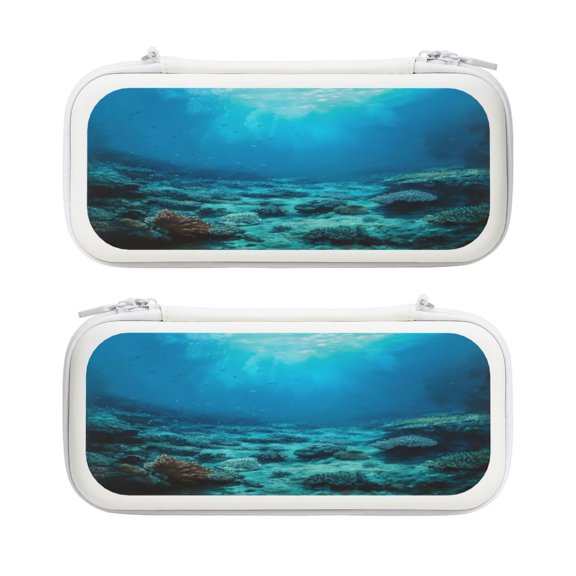 Bottom Ocean, Carrying Case For Nintendo Switch & OLED Version, Eva Lightweight Shockproof Protective Pouch Case for Game Console & Accessories with 10 Game Card Slot & Wristband, White