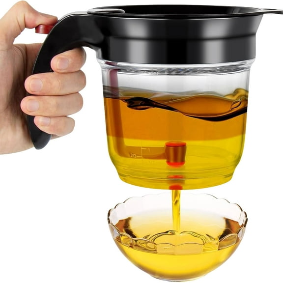 Bottom-Release Fat Separator - Mess-Free Gravy & Oil Separator with Strainer for Healthier Cooking, Essential Kitchen Tool