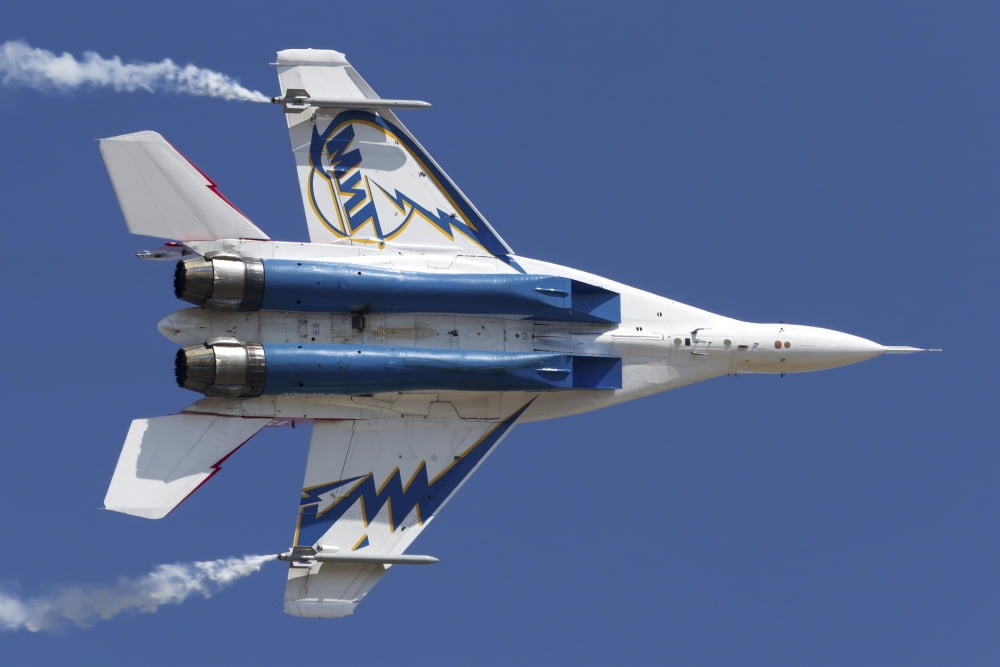 Bottom view of a Russian MiG-29OVT aerobatic aircraft Canvas Art - Anton BalakchievStocktrek Images (18 x 12)
