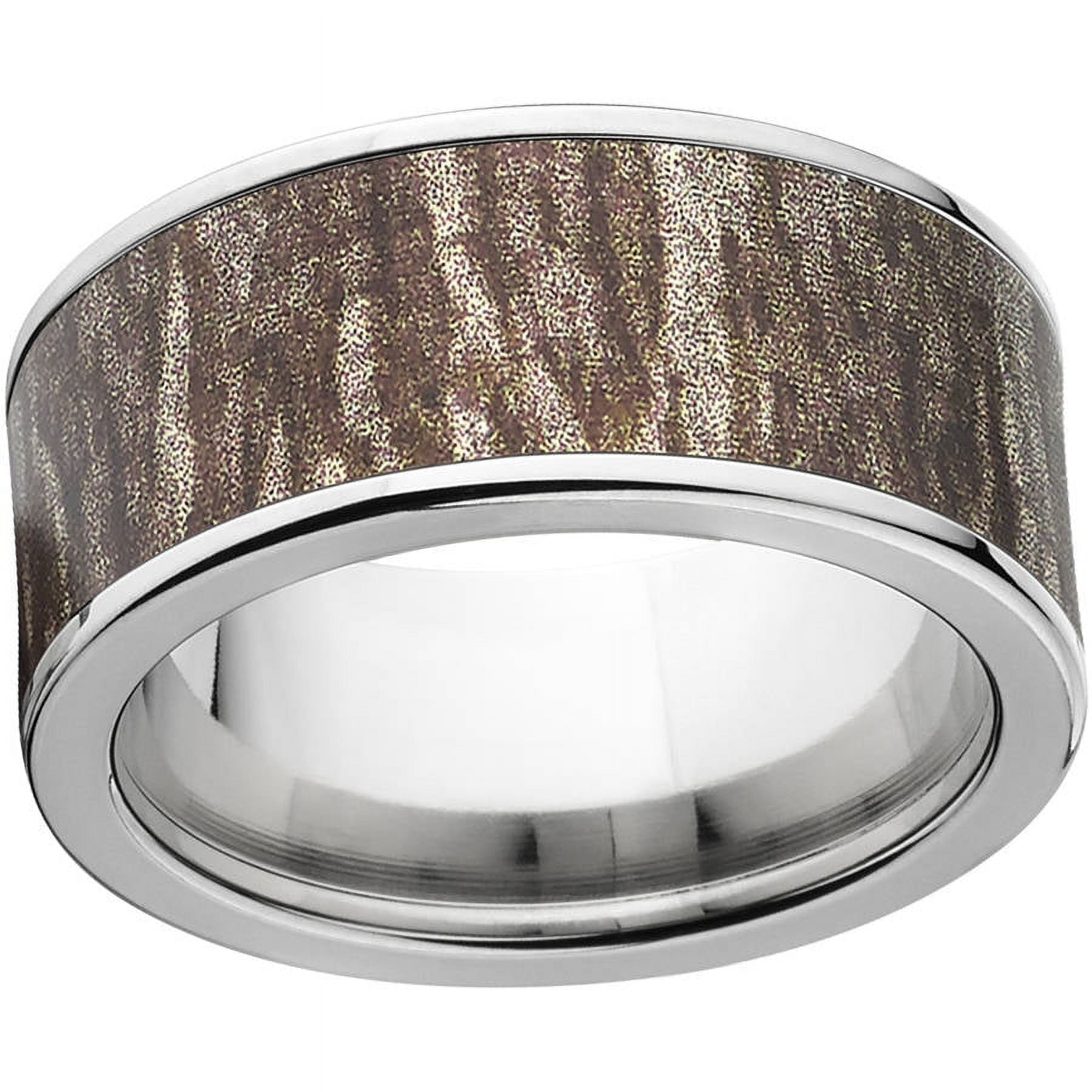 Bottomland Men's Camo 10mm Stainless Steel Band with Polished Edges and Deluxe Comfort Fit