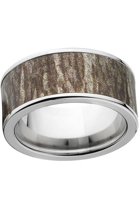 Bottomland Men's Camo 10mm Stainless Steel Band with Polished Edges and Deluxe Comfort Fit
