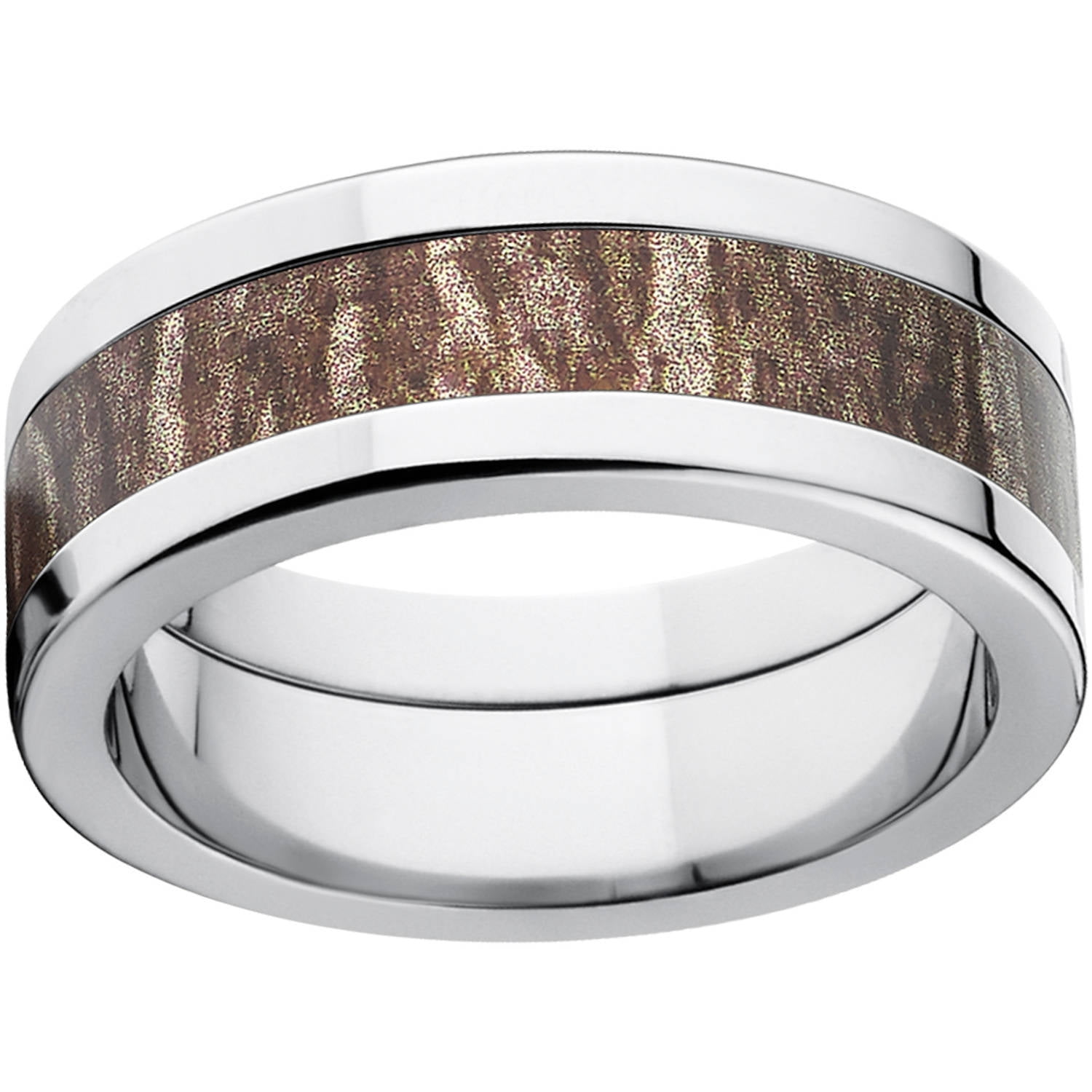 Bottomland Men's Camo 8mm Stainless Steel Wedding Band with Polished Edges and Deluxe Comfort Fit