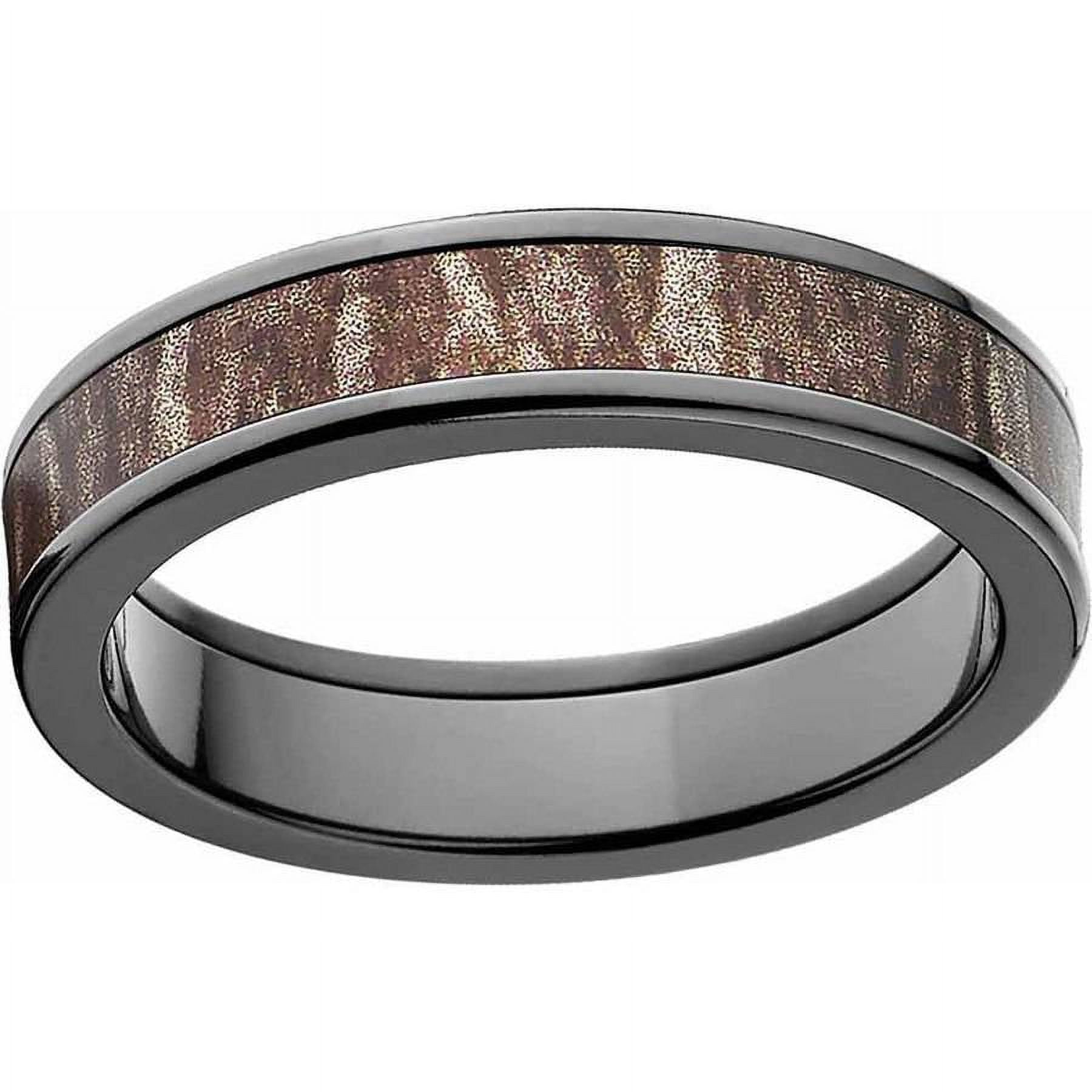 Bottomland Men's Camo Black Zirconium Ring with Polished Edges and Deluxe Comfort Fit