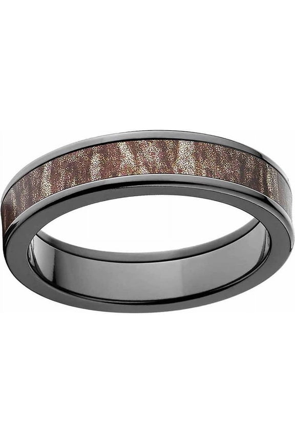 Men's Camo Black Zirconium Ring with Polished Edges and Deluxe Comfort Fit