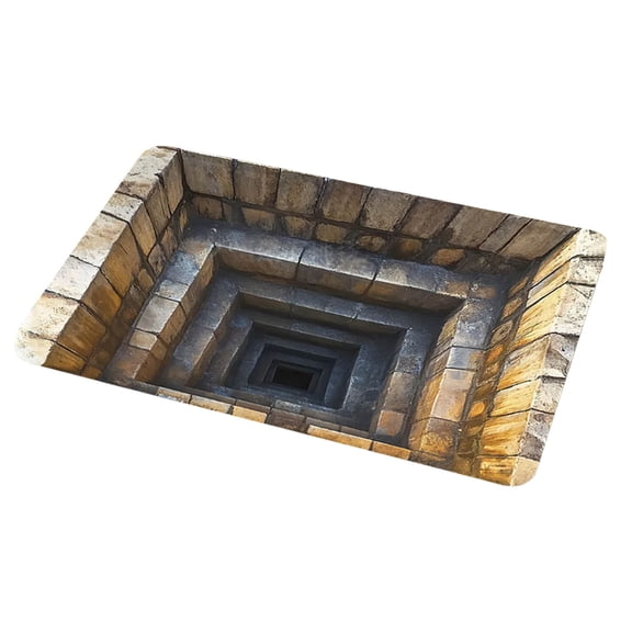 Bottomless Hole 3D Trap Optical Illusion Rugs 2x3Ft Gray Marble Bricks Small Area Rug Non-Slip Floor Door Mat