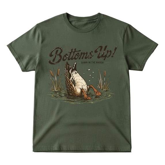Bottoms Up Mallard Duck Graphic T-Shirt, Retro Waterfowl Hunting Tee, Lake Life Outdoorsman Gift