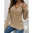 thumbnail image 1 of Botton Side Surplice Neck Sweater, Elegant Long Sleeve Sweater For Fall & Winter, Women's Clothing, 1 of 1