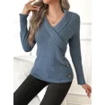 thumbnail image 1 of Botton Side Surplice Neck Sweater, Elegant Long Sleeve Sweater For Fall & Winter, Women's Clothing, 1 of 5