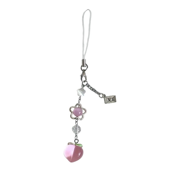 Bottone Cute Peach Flower Beads Phone Charm Straps Car Key Hangings Pendants Fashion Bag Decoration Lanyard Purse Accessory