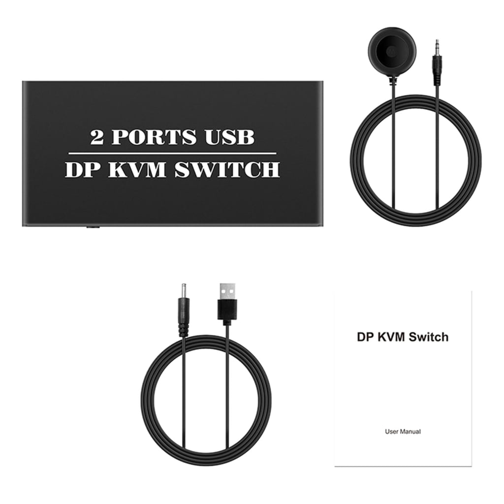 Bottone Efficient Displayport KVM Switcher 2 in 1 out KVM Switcher Supports Two Switching Control Modes with Power Cable Cord