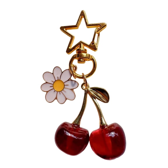 Bottone Handmade Cherry Flower Pendant Keychain Lightweight Bag Charm Key Holder Ornament for Car Keys Purse Accessories
