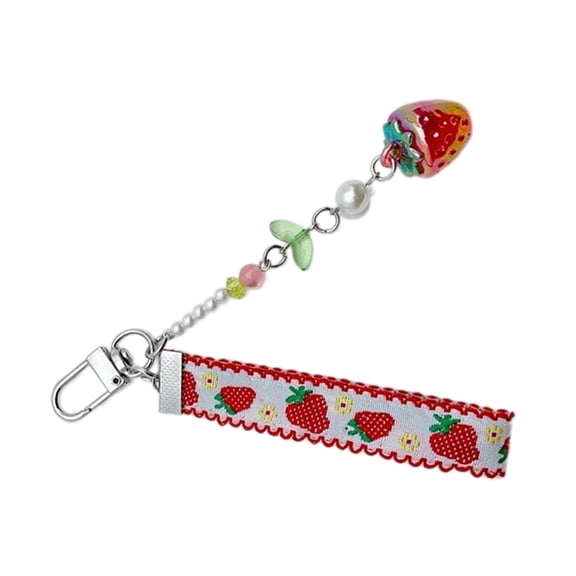 Bottone Lovely Ribbon Strawberry Keychain Pendant Fashion Cute Hang1ng Ornament Keyring Backpack Decoration Charm Jewelry