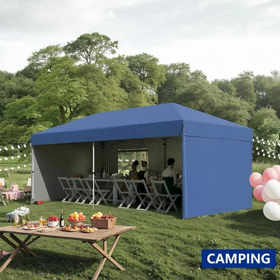 BouPower 10x20 Pop Up Canopy with Side Wall,Beach Tent,All Season Waterproof Commercial Tents,Outdoor Sun Shade for Events,Parties,Camping,Gazebo with Roller Bag,8 Stakes & 6 Sandbags