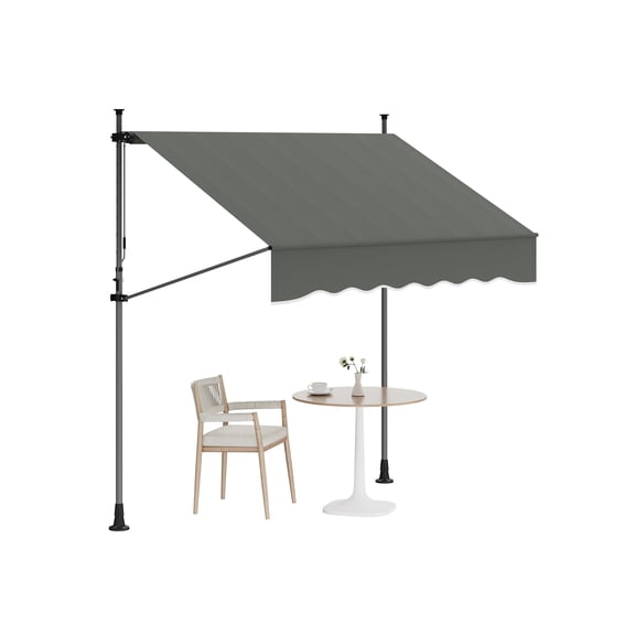 BouPower 118"x118" Manual Retractable Awning, Freestanding Patio Awning with Crank Handle, Waterproof Retractable Shades Awnings with Height & Angle Adjustable, for Balcony, Deck, Grey/Black/Khaki
