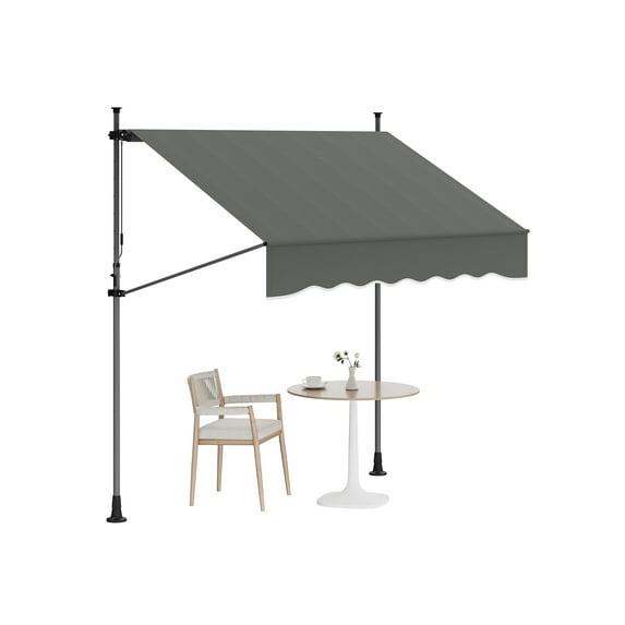 BouPower 118"x118" Manual Retractable Awning, Freestanding Patio Awning with Crank Handle, Waterproof Retractable Shades Awnings with Height & Angle Adjustable, for Balcony, Deck, Grey/Black/Khaki