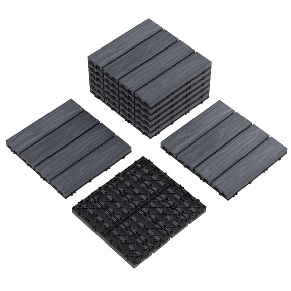 BouPower 12"x12" Interlocking Composite Deck Tiles, Waterproof Anti-Slip Wood Grain Floor Tiles, All Weather Weatherproof Flooring Panels, Easy DIY Installation for Patio, Balcony, Garden
