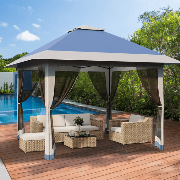 BouPower 13x13 Pop Up Canopy Gazebo,Canopy Tent,Outdoor Gazebo for Backyard & Patio Furniture,Pop Up Tent with Mosquito Netting & Double Roof for Backyard,Garden,Parties,Lawns,Outdoor and BBQs