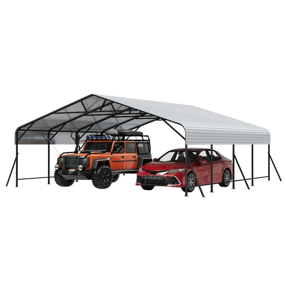 BouPower 13x20FT/20x20FT Metal Carport, Heavy Duty Carports with Reinforced Frame and Base for All Weather, Oversized Metal Garage for Rucks, Boats, Tractors or Party