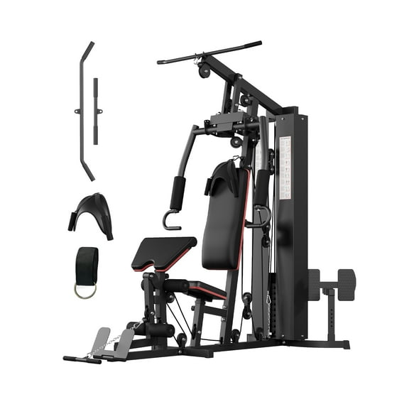 BouPower 150LB Weight Stack Multifunctional Steel Home Gym Machine, All-in-One Full Body Workout Station with LAT Pulldown, Chest Press, Leg Extension & Seated Row