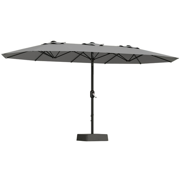 BouPower 15ft x 9ft Rectangular Patio Umbrella with Base Included, Double-Sided Large Market Umbrella, Easy Crank, UV Protection, Windproof Fade-Resistant Vented Canopy for Pool Lawn Garden