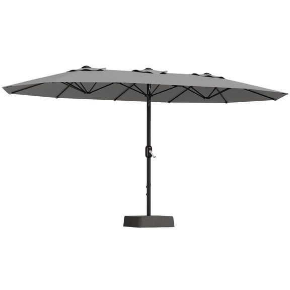 BouPower 15ft x 9ft Rectangular Patio Umbrella with Base Included, Double-Sided Large Market Umbrella, Easy Crank, UV Protection, Windproof Fade-Resistant Vented Canopy for Pool Lawn Garden