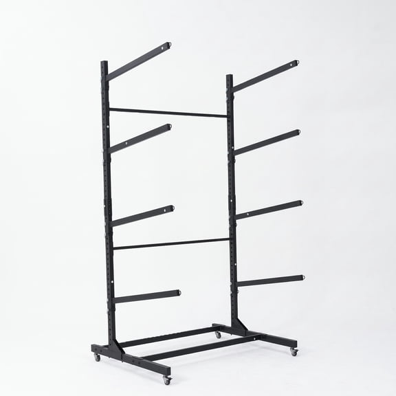 BouPower 2-Tier Freestanding Adjustable Kayak Storage Rack with Wheels, Heavy Duty Rust-Resistant Metal Stand for Kayaks, Canoes, SUPs & Surfboards, Indoor Garage Outdoor Portable Organizer