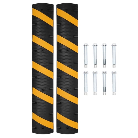 BouPower 2-pack Heavy Duty Modular Rubber Speed Bump Ramp, 6ft, Dual Channel Cable Protector – Non-Slip, High Visibility for Driveway, Garage, Road, Parking Lot – Easy Installation