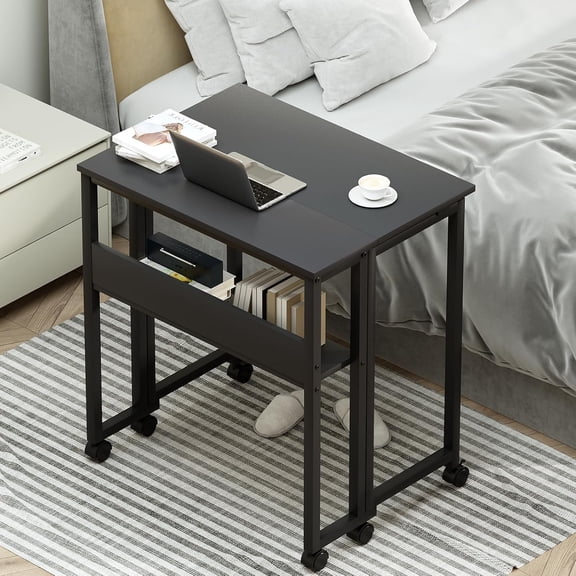 BouPower 24.8" Mobile Small Rolling Computer Desk,Folding Laptop Cart Table with Wheels,Portable Office Desk for Small Space Couch Bed