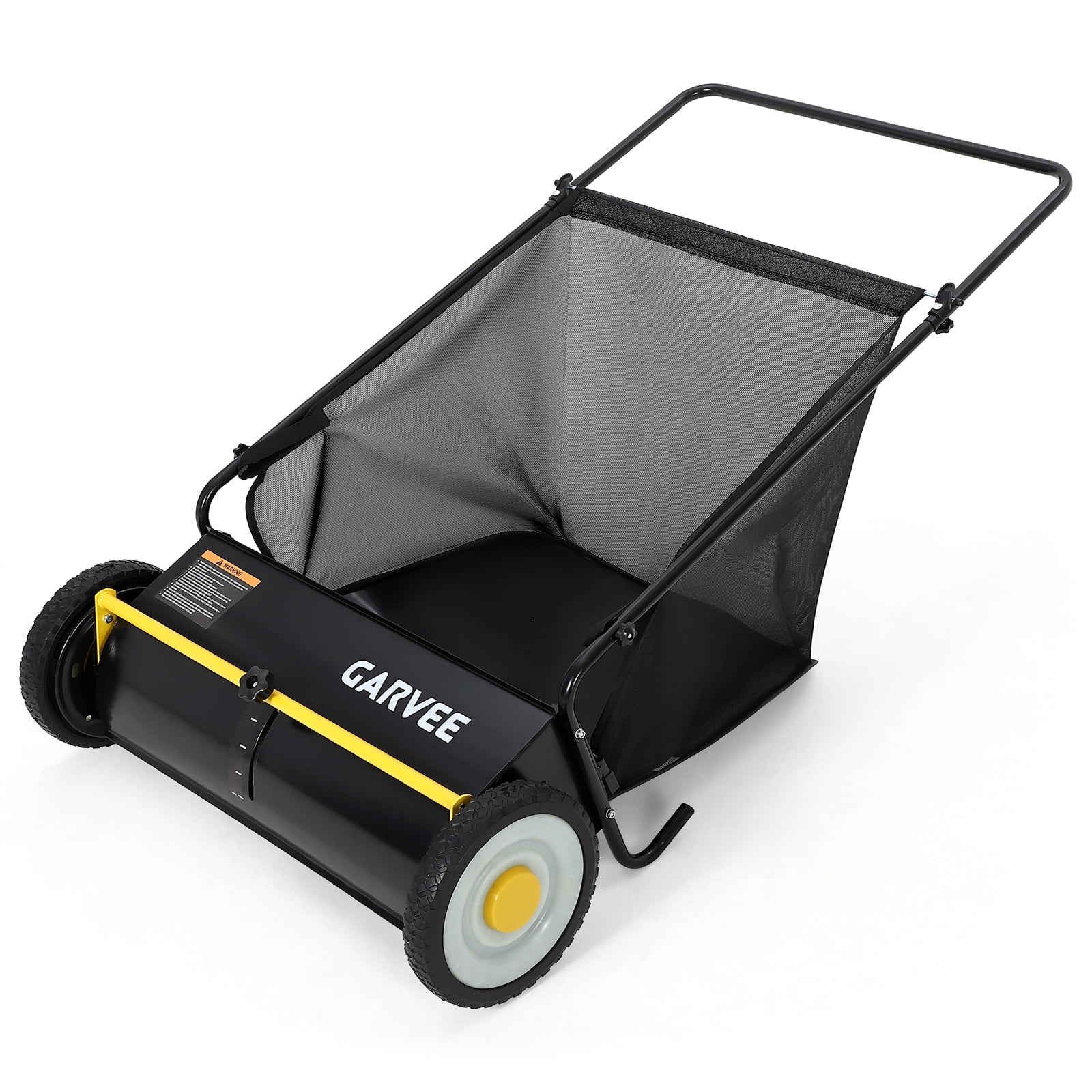 BouPower 26 in Push Lawn Sweeper – 4 Spinning Brushes, 7 Cu. Ft. Large Capacity Collection Bag, Adjustable Height, Durable Steel Frame with Rubber Wheels, for Grass, Leaves & Debris on All Terrains