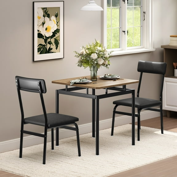BouPower 3 Piece Dining Table Set for 2,Small Kitchen Table with 2 PU Upholstered Chair,Wood Breakfast Nook Table and Chairs Set of 2,Dinette Set for Small Space,Dining Room,Apartment