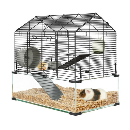 BouPower 3-Tier Hamster Cage for Syrian & Dwarf Hamsters, Multi-Level Small Animal Habitat with Silent Spinner Wheel, Chew-Proof Water Bottle & Feed Bowl, Space-Saving for Apartments