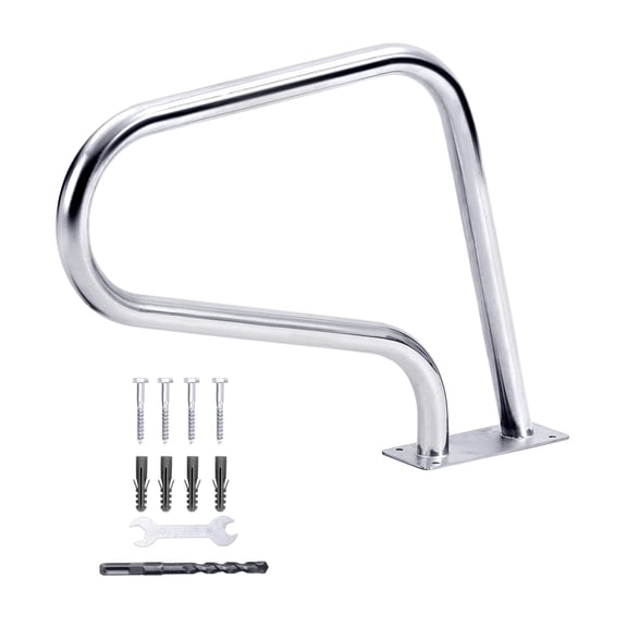 BouPower 30 x 22 Inch 304 Stainless Steel In-Ground Pool Handrail, Rust Resistant Pool Railing with Blue Non Slip Grip Cover, 175KG Load Capacity with Complete Mounting Accessories