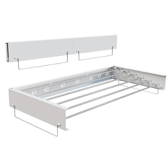 BouPower 32"/40" Wall Mounted Clothes Drying Rack, Foldbale Laundry Drying Rack Wall Mount with 5(32")/6(40") Rods (40" with 2 Towel Handles), 60lbs Capacity, Space Saving for Indoor Outdoor, White