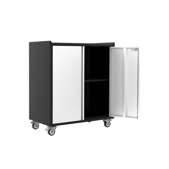 BouPower 35 Inch High Rolling Metal Storage Cabinet with Lockable Door, Heavy‑Duty Steel Tool Cabinet with Wheels, Adjustable Shelves & Desktop for Garage Home Office Basement Workshop