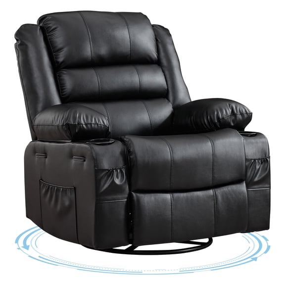 BouPower 360 Degree Swivel Rocker Recliner Chair, 3 Position Manual Glider Chair with Side Pockets and Cup Holders, Linen Upholstered Rocking Chair for Nursery Living Room Office